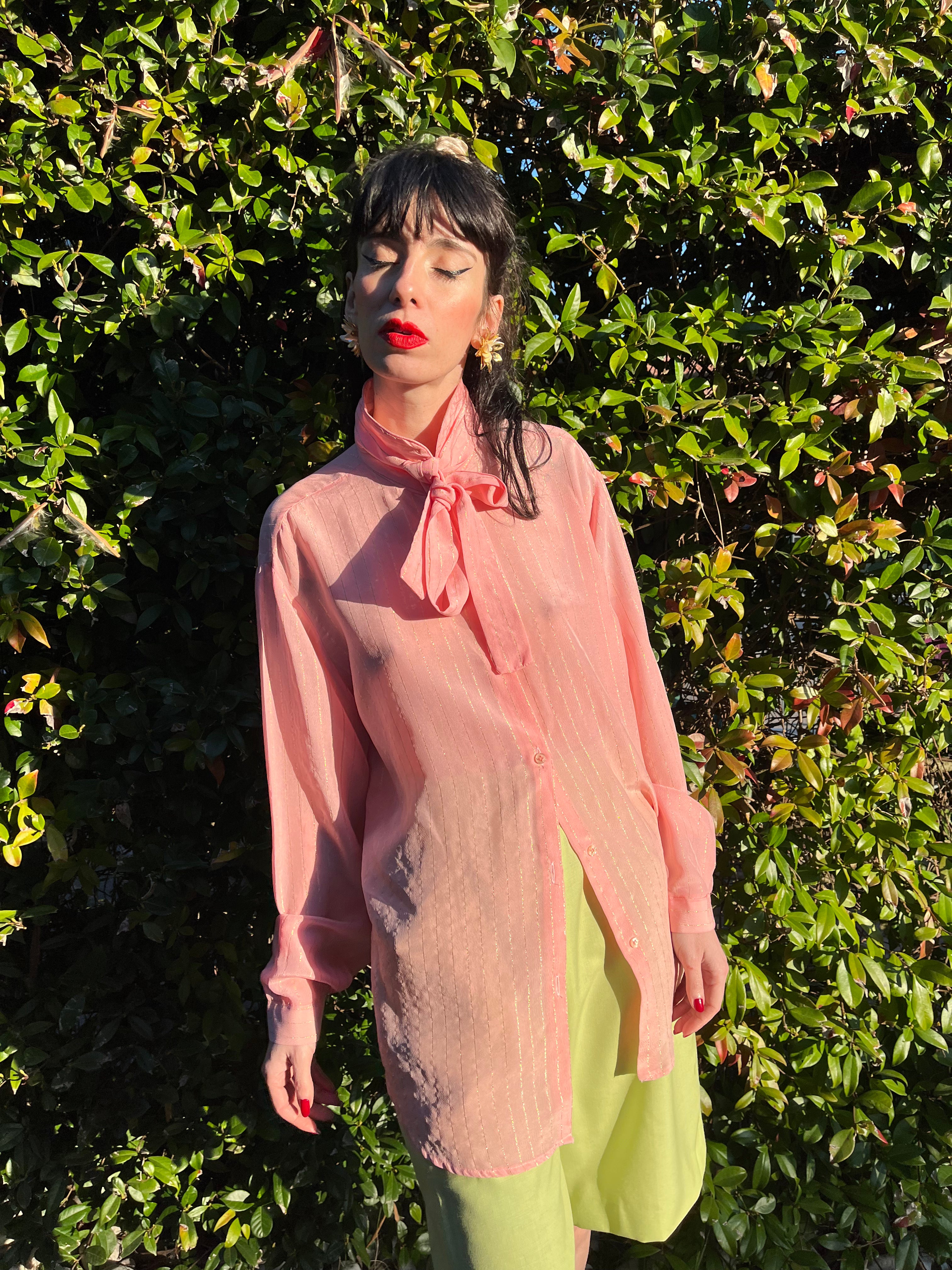 Camicia gessata jabot pastello