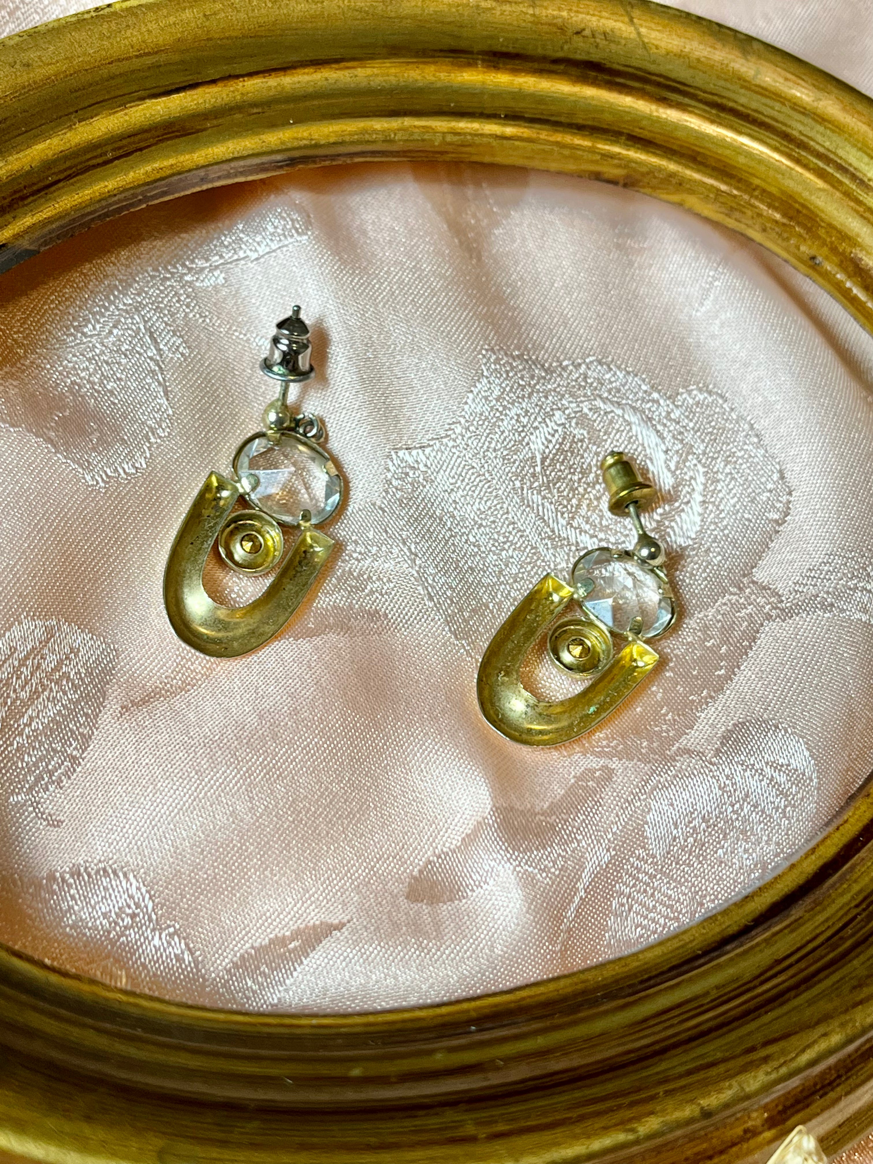 Orecchini dorati con pietra e diamante ‘60s