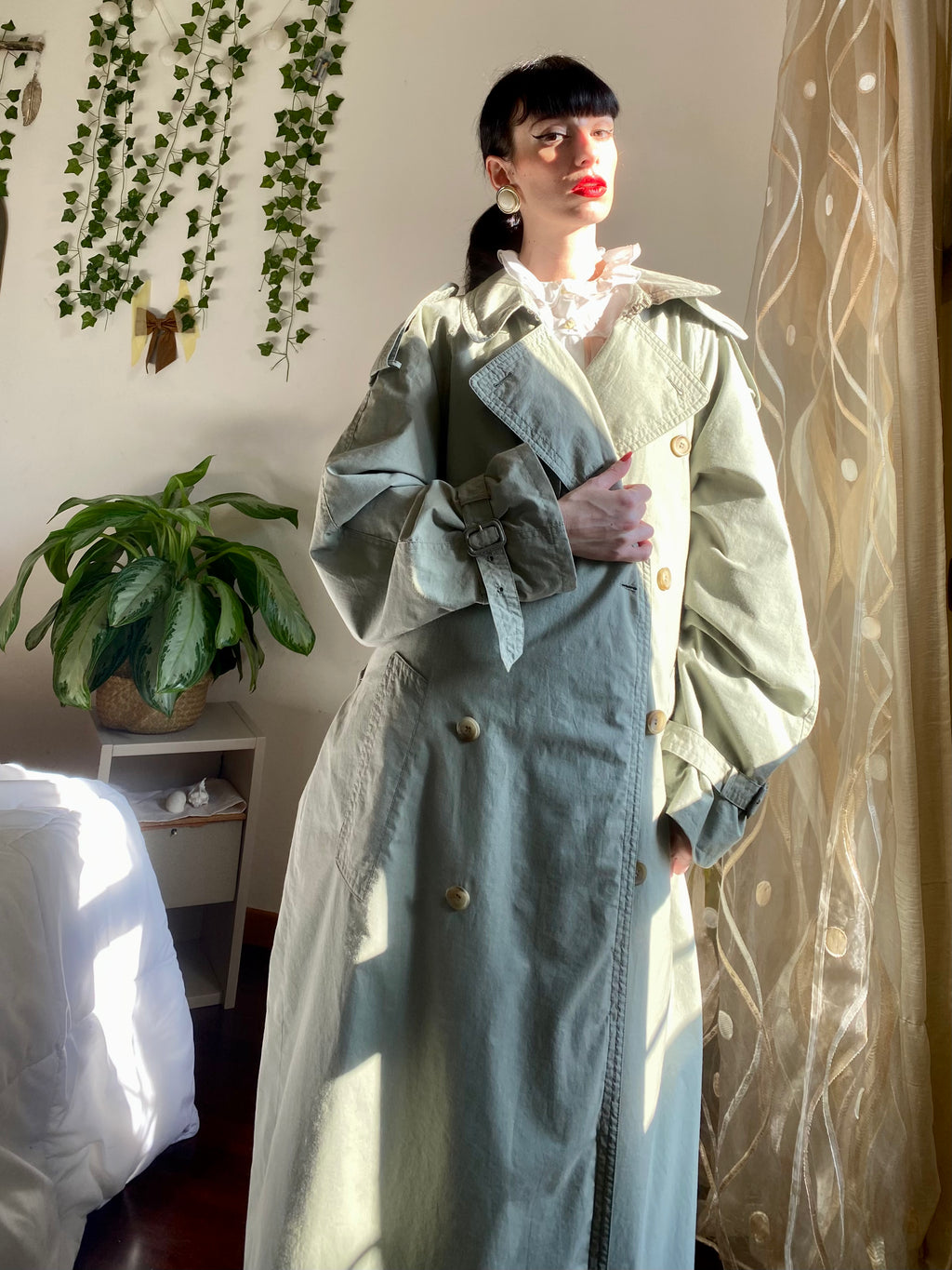 Trench-coat olive à double boutonnage