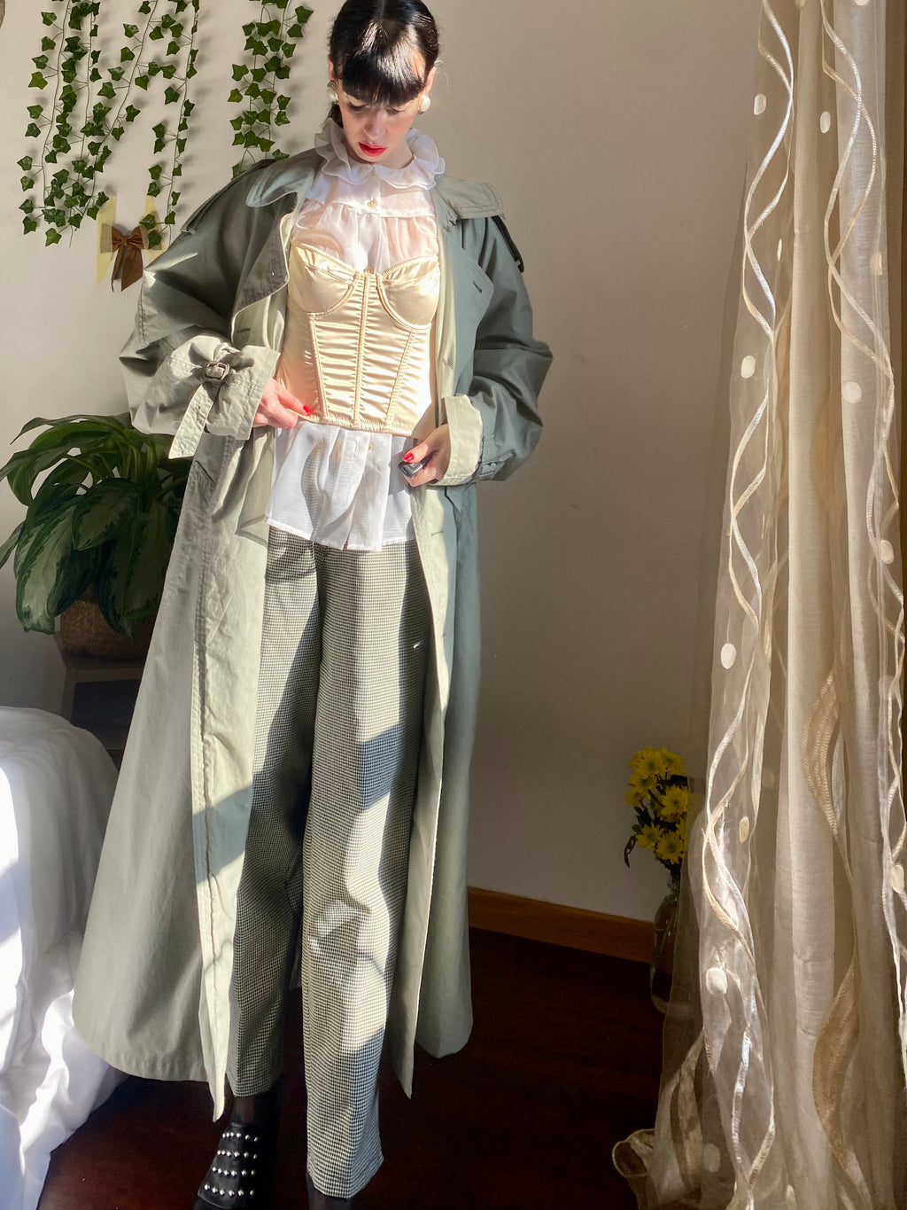 Trench-coat olive à double boutonnage