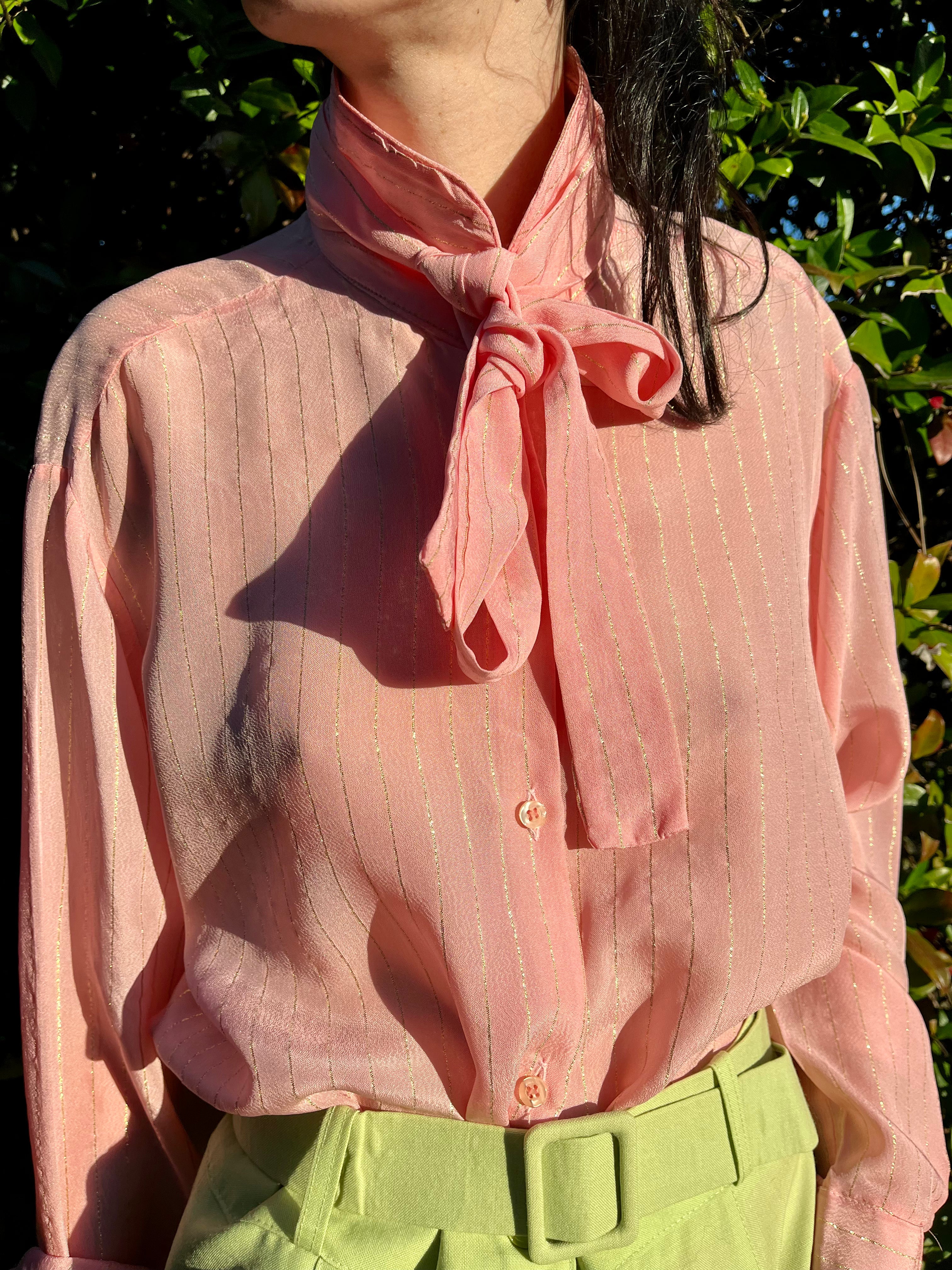 Camicia gessata jabot pastello