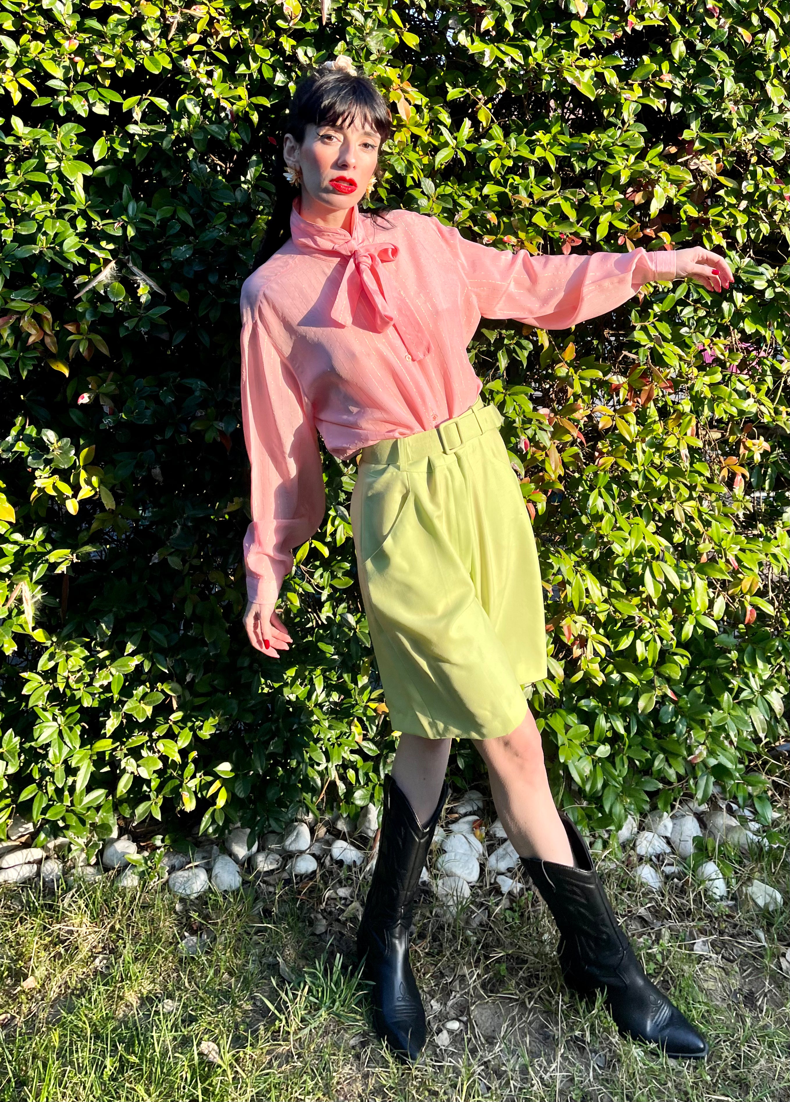 Camicia gessata jabot pastello