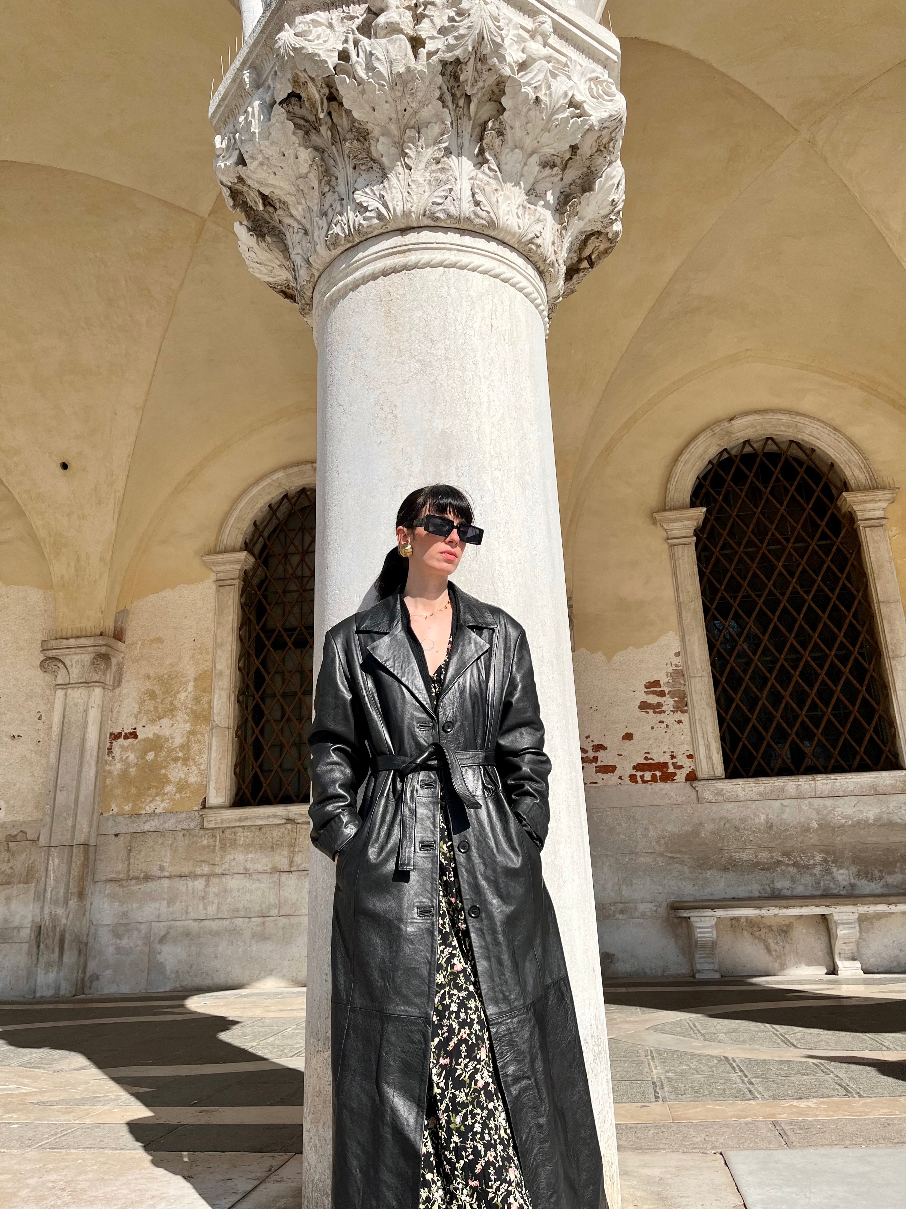 Trench in pelle monopetto