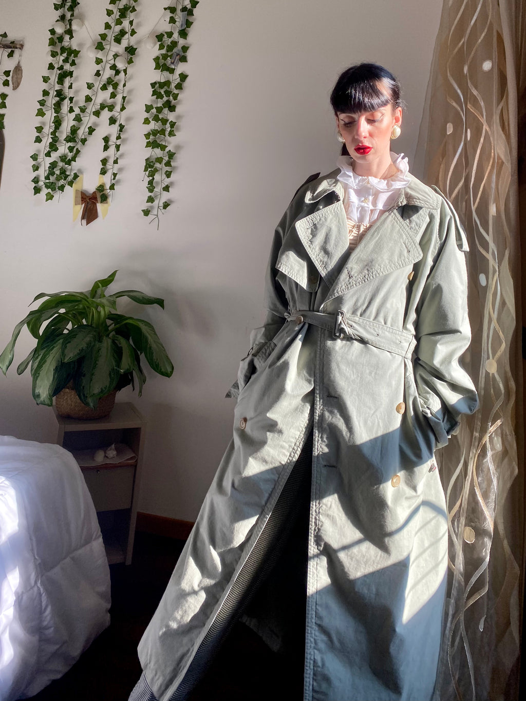 Trench-coat olive à double boutonnage