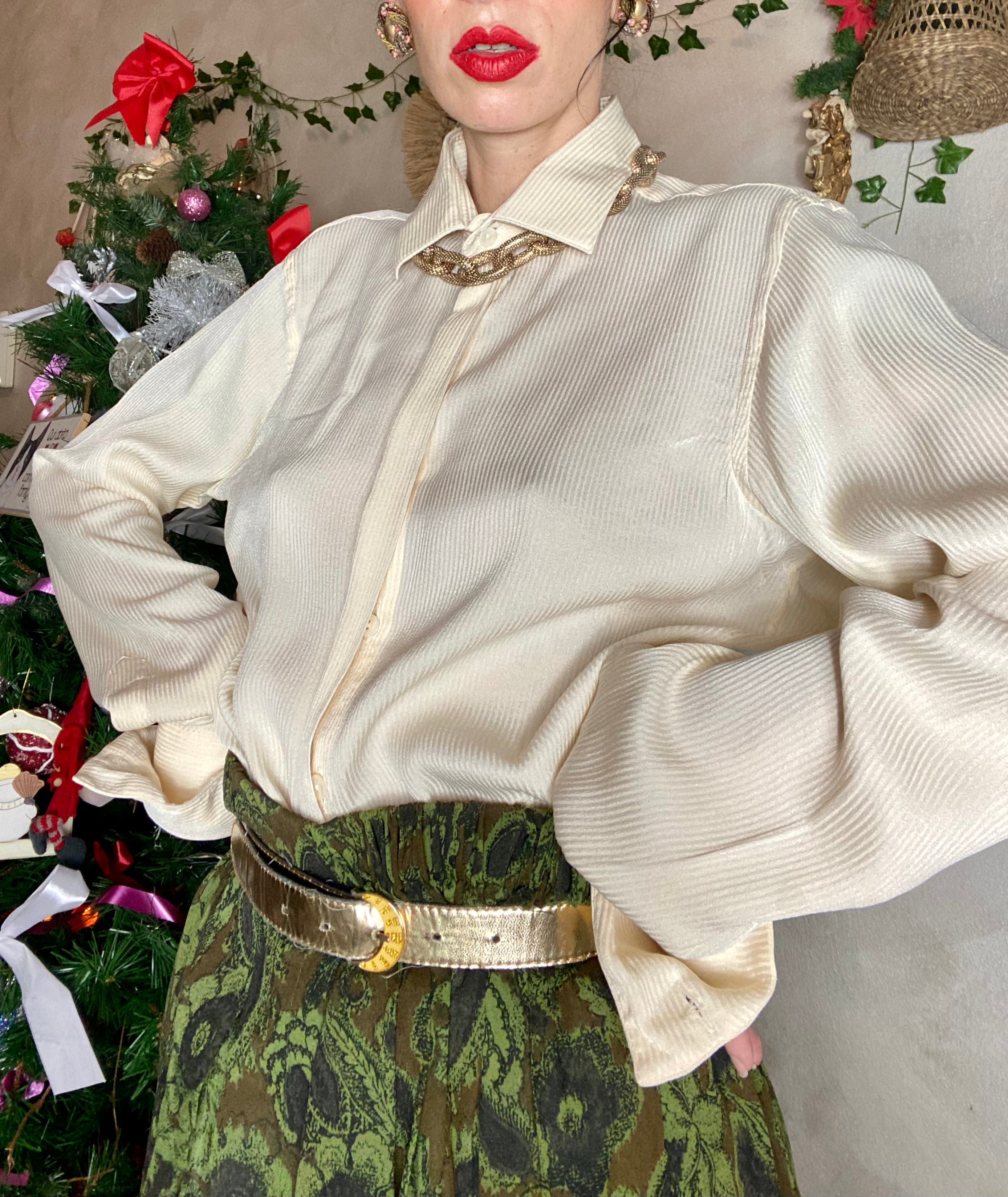 Camicia Lorenzini gessata crema