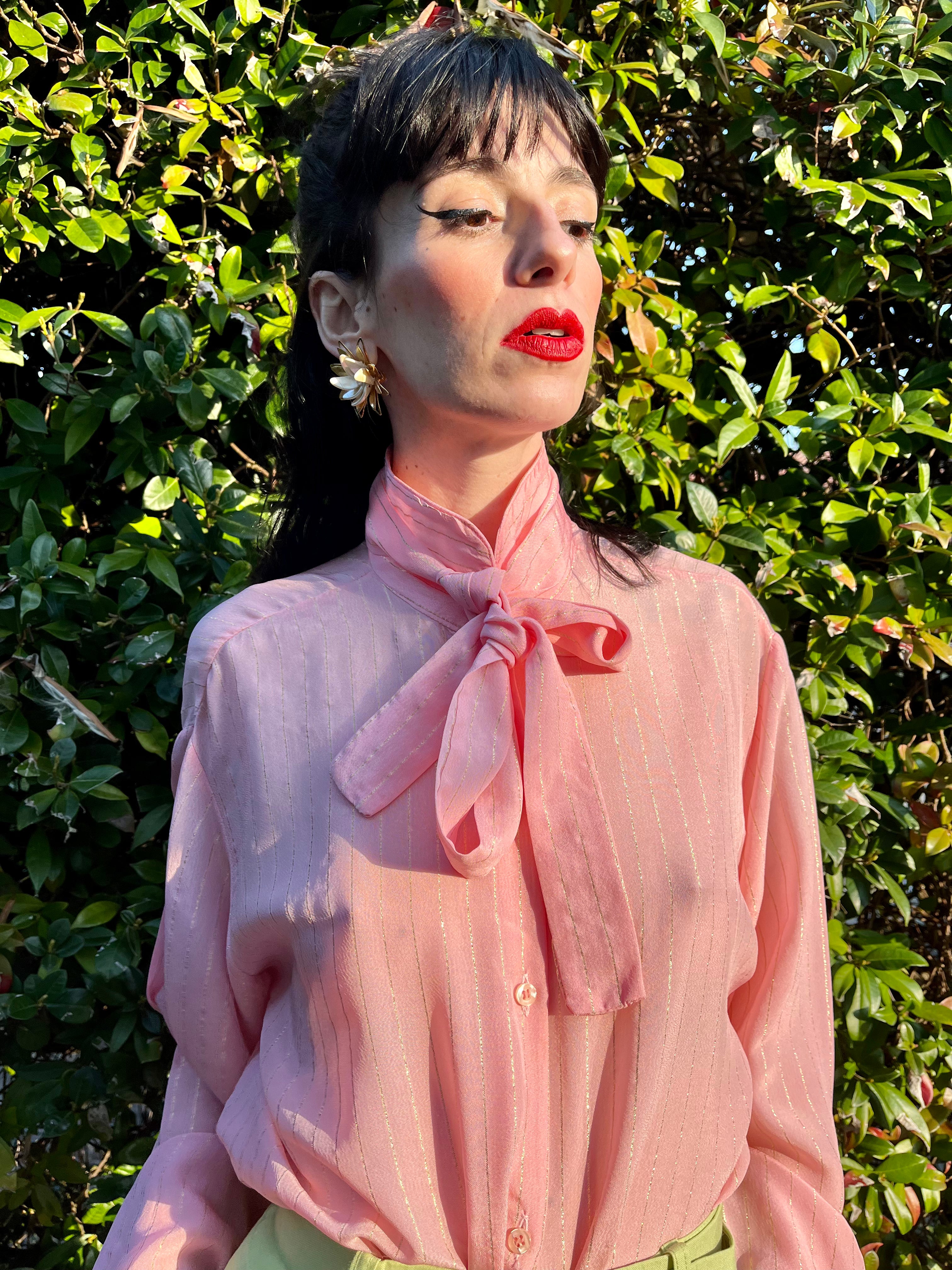 Camicia gessata jabot pastello