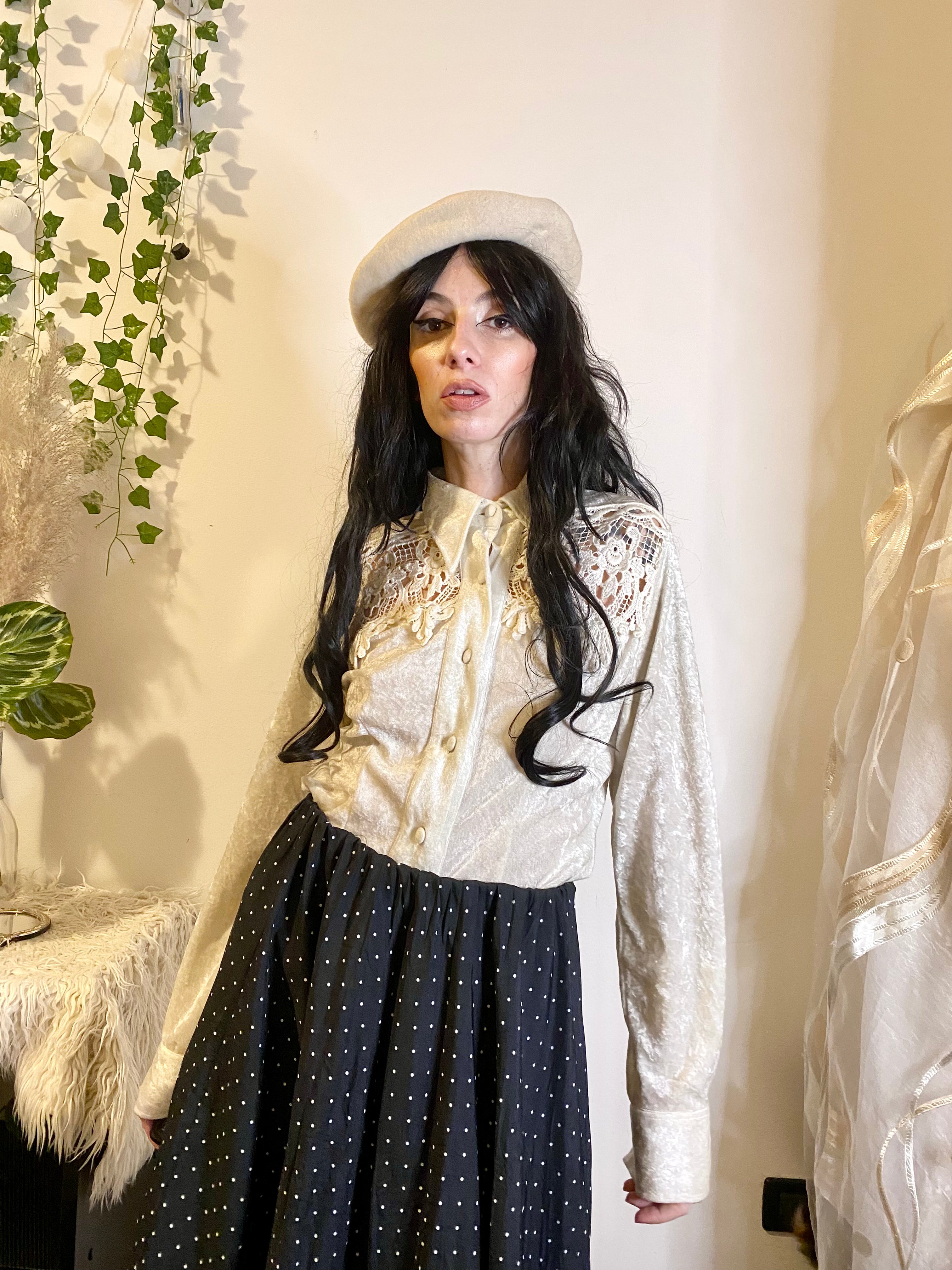 Camicia Nara Camicie in velluto e macramè