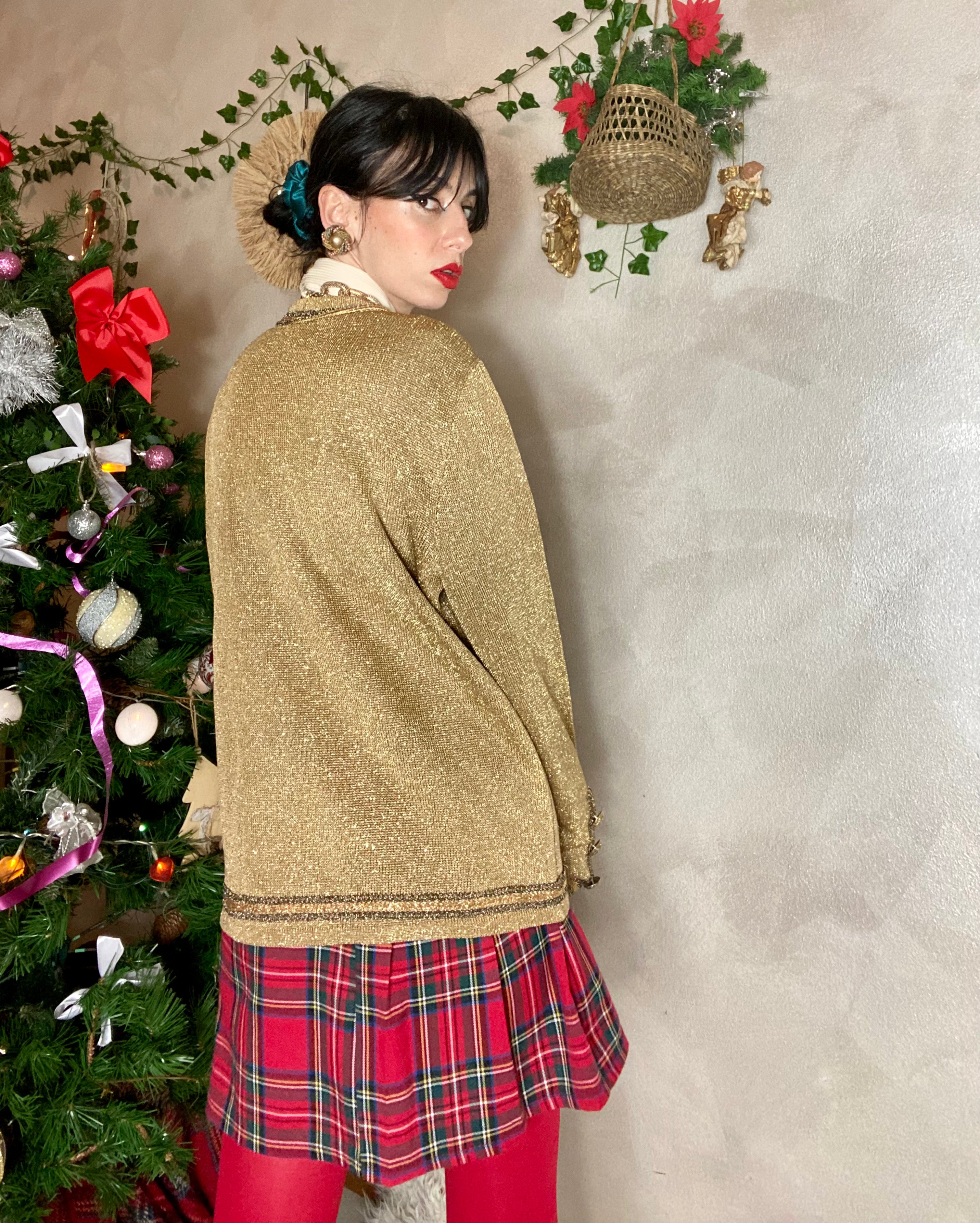 Cardigan dorato brillantinato