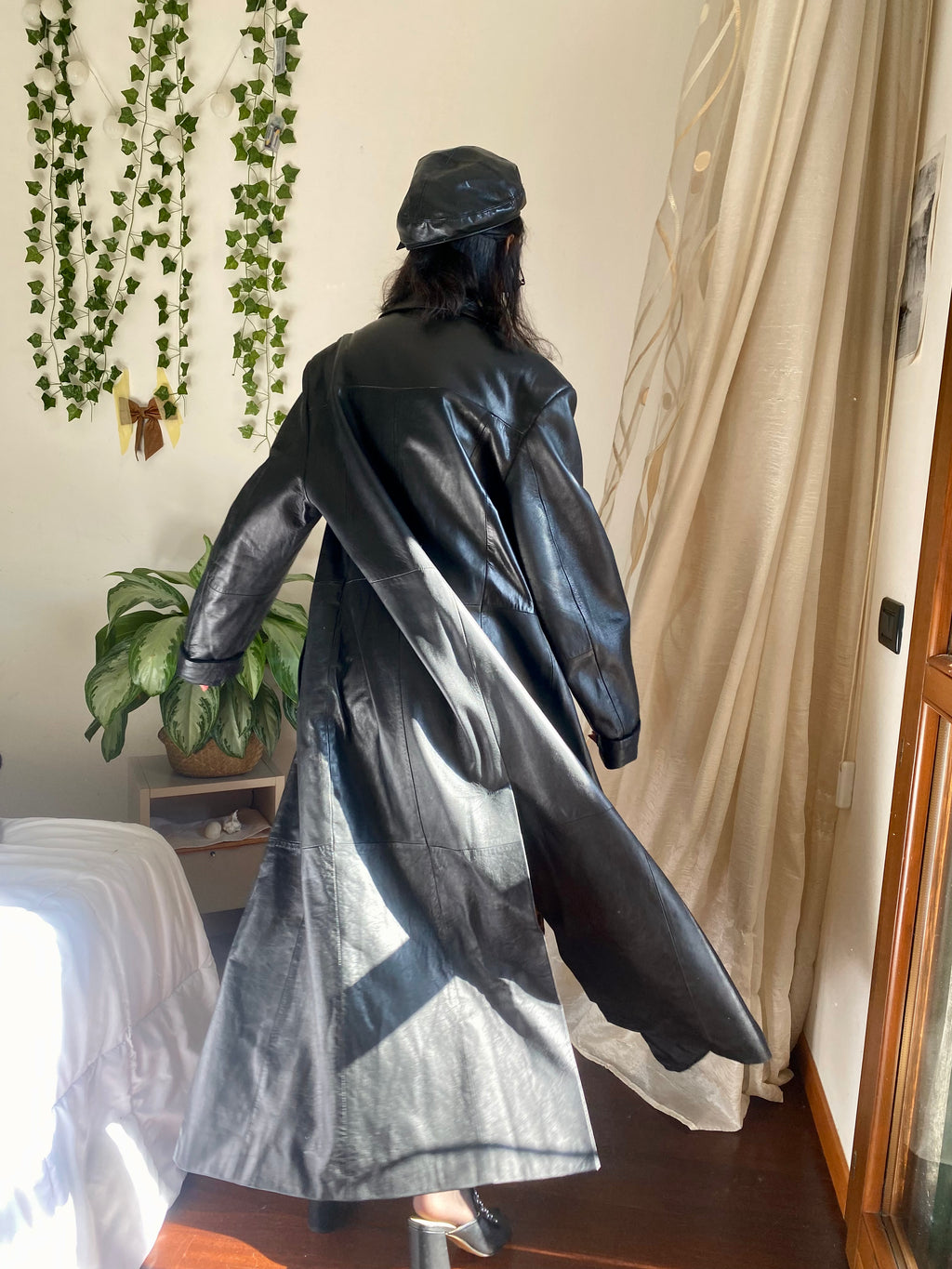 Trench in pelle monopetto