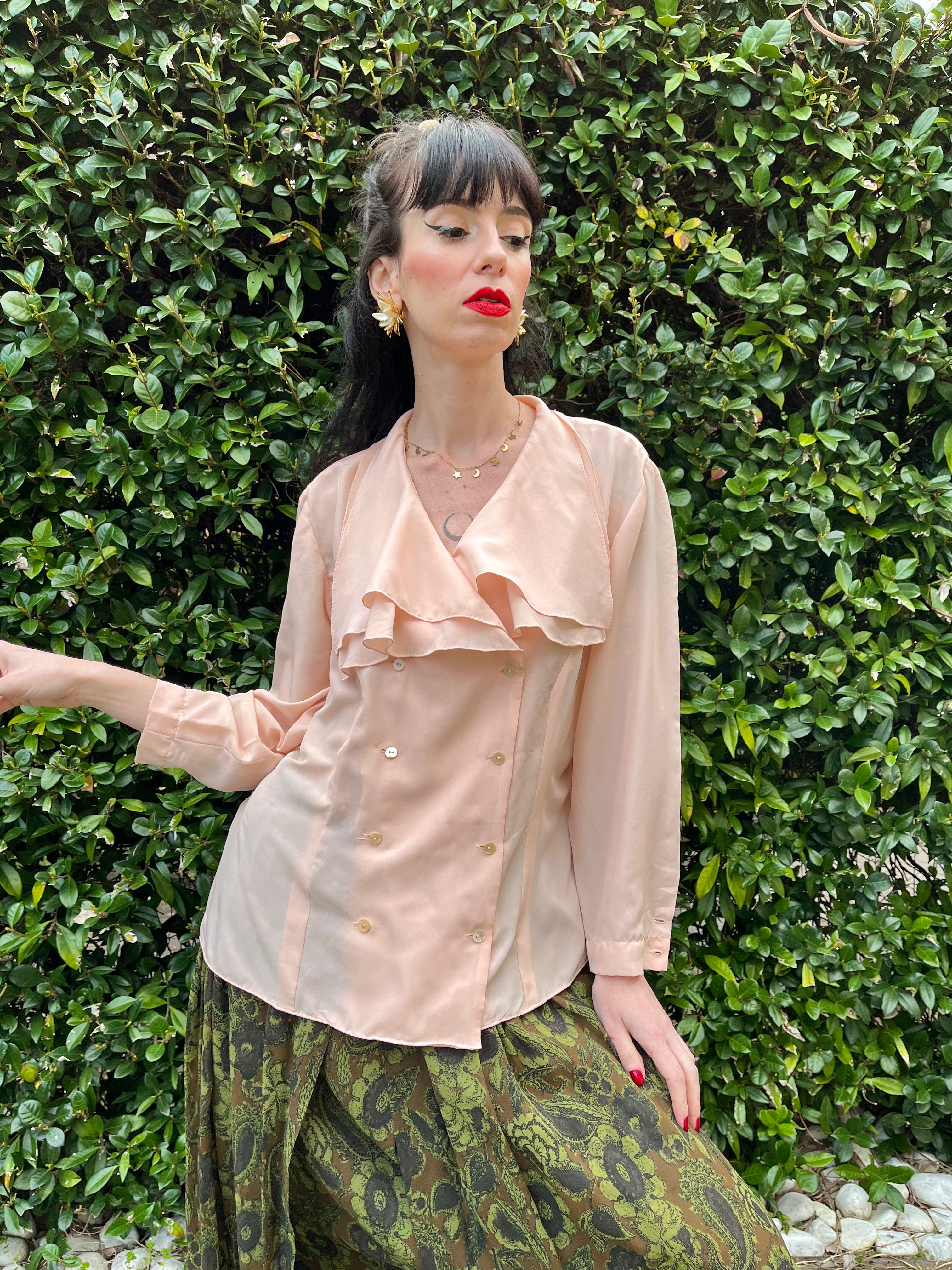 Blusa salmone con colletto con ruches alla marinara