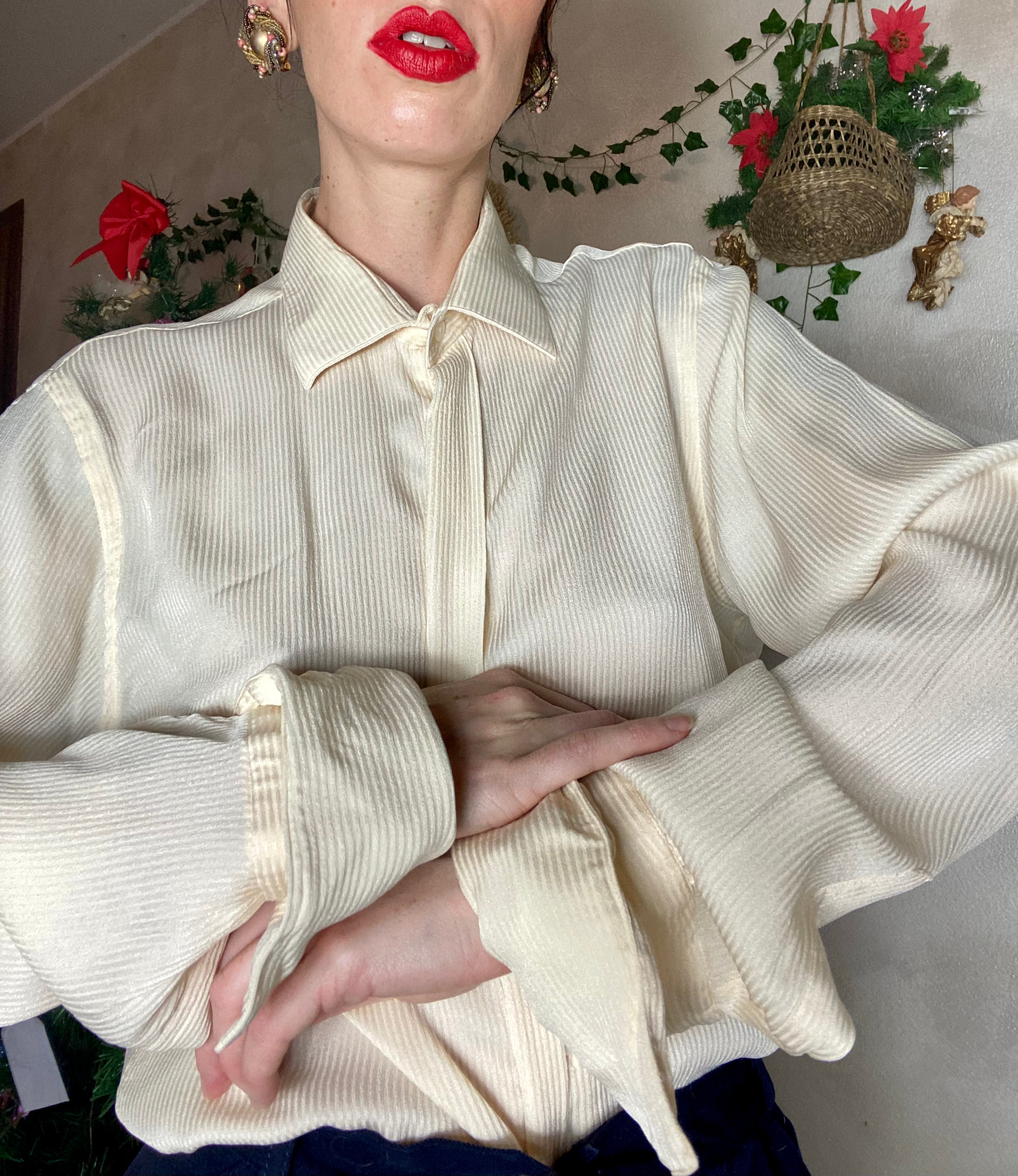 Camicia Lorenzini gessata crema