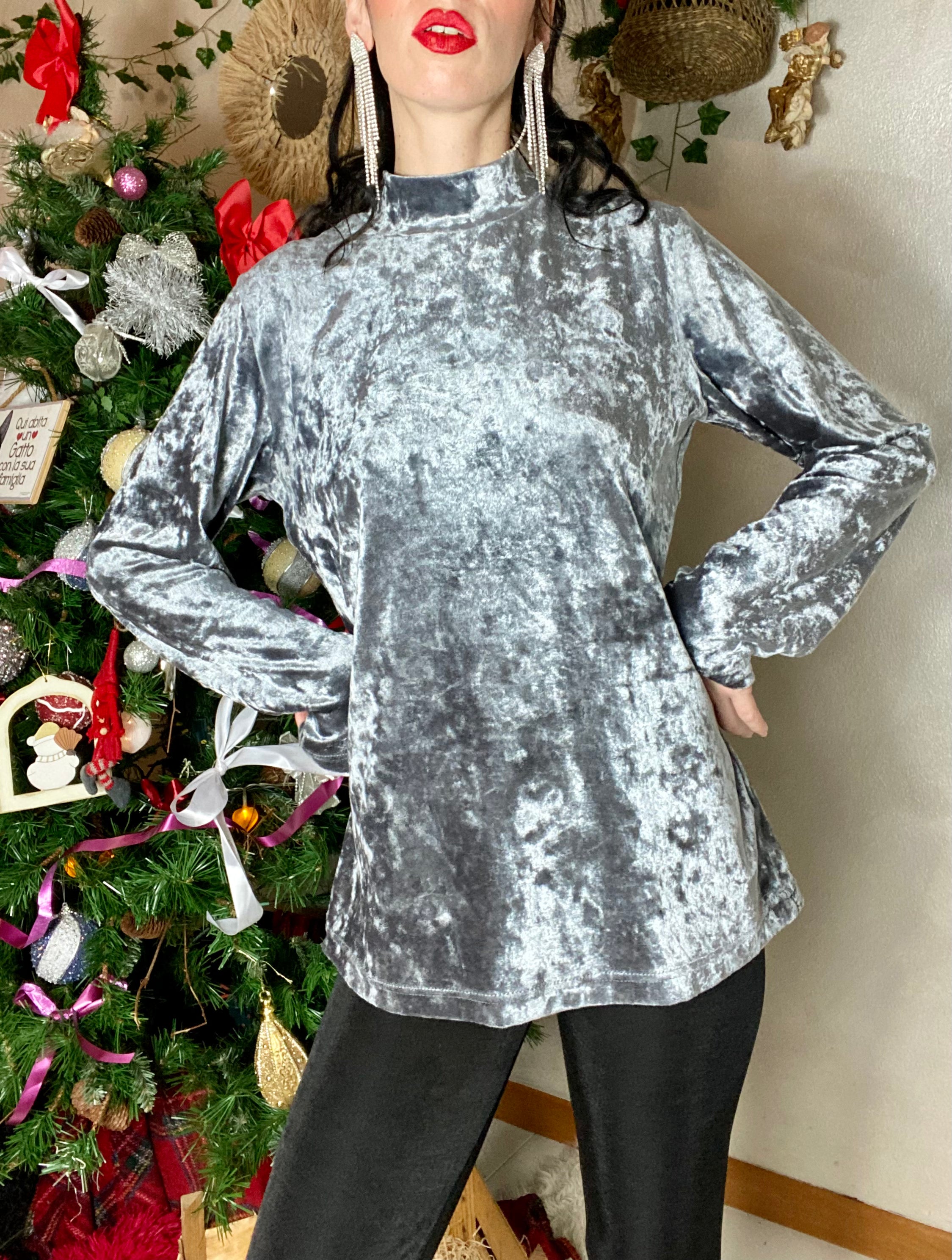 Pull col montant en velours anthracite