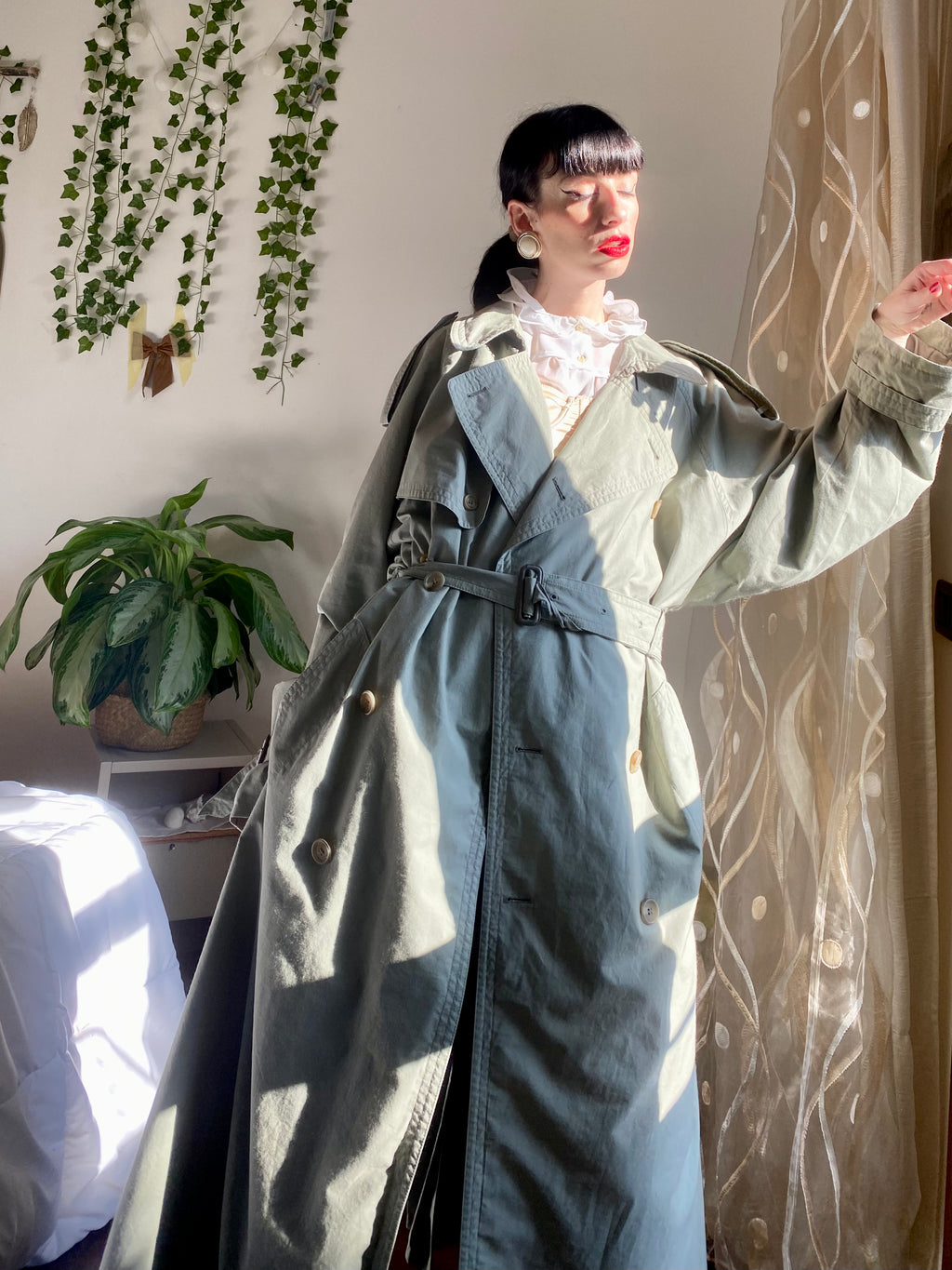 Trench-coat olive à double boutonnage
