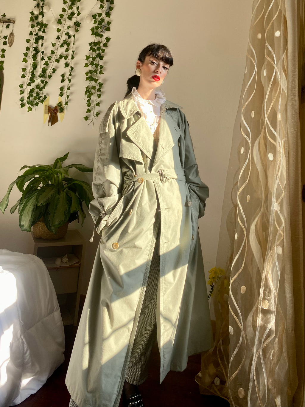 Trench-coat olive à double boutonnage
