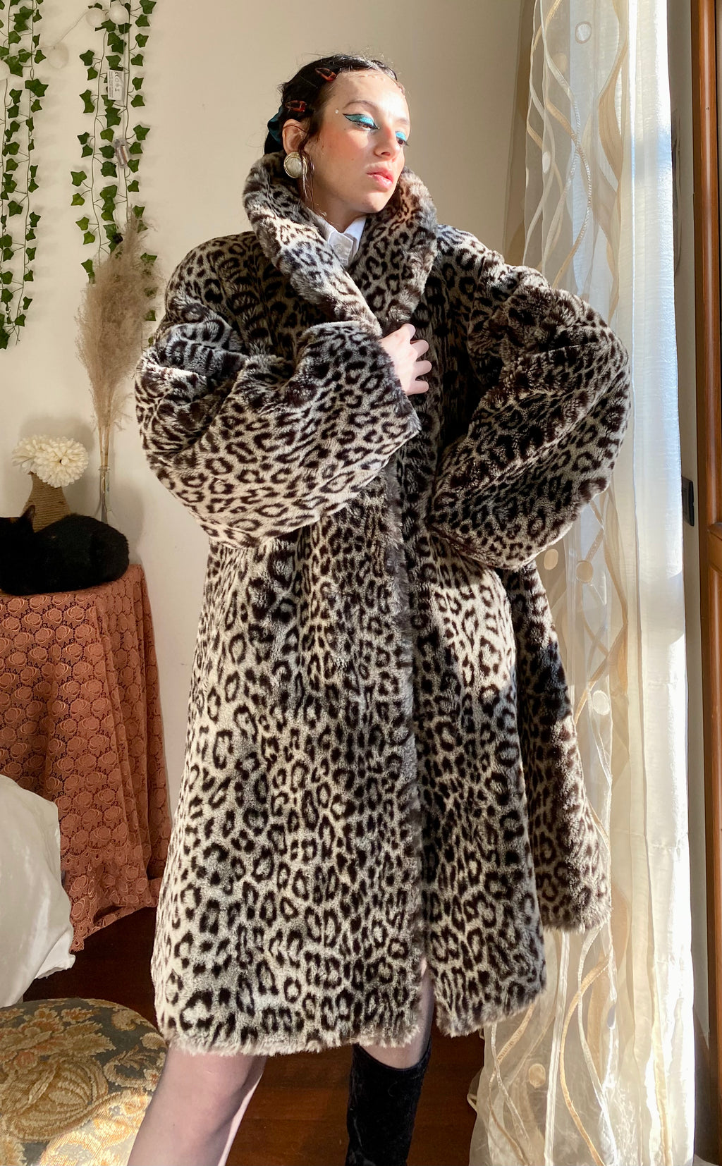 Manteau en fourrure synthétique léopard