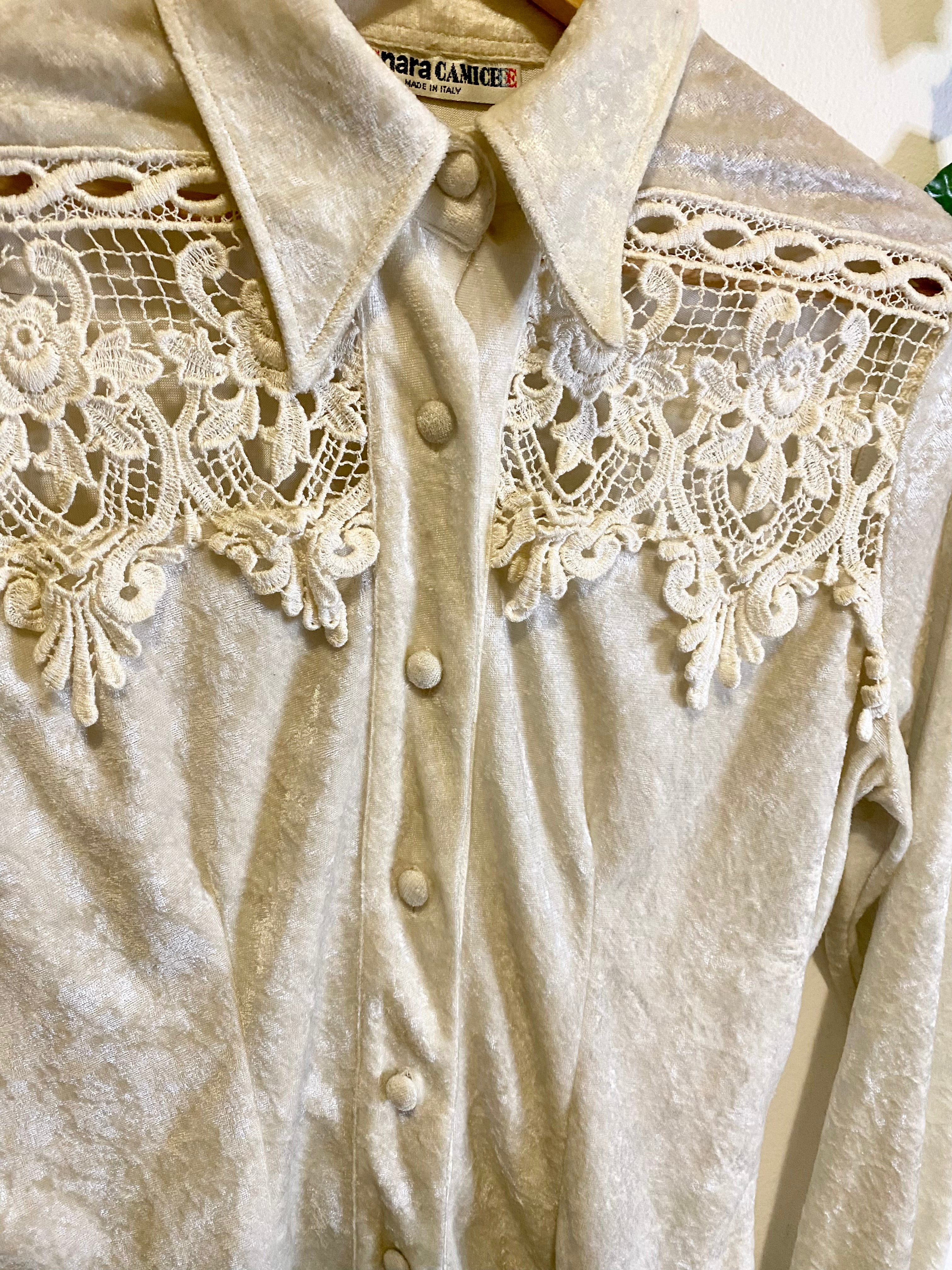 Camicia Nara Camicie in velluto e macramè