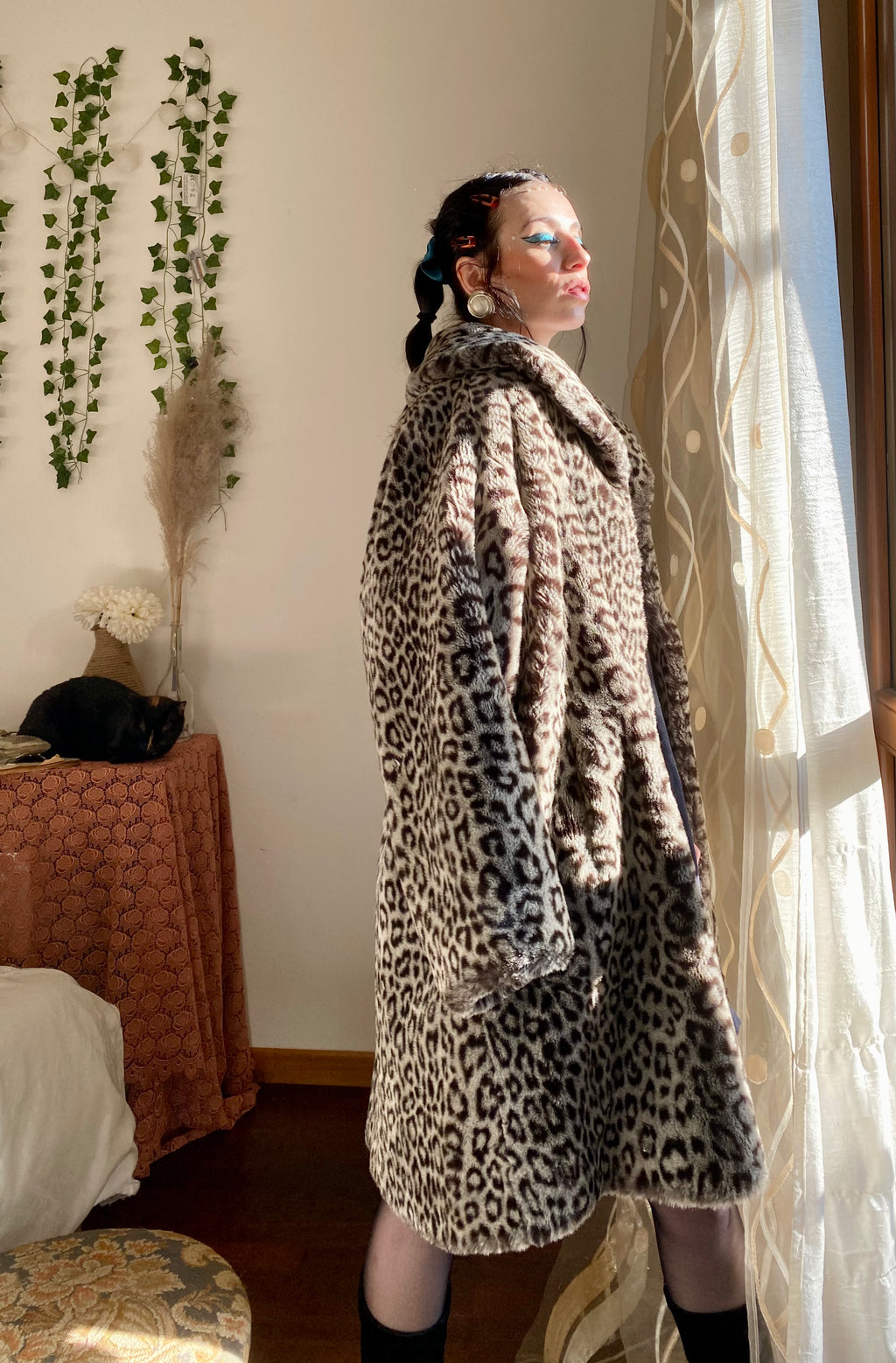 Manteau en fourrure synthétique léopard