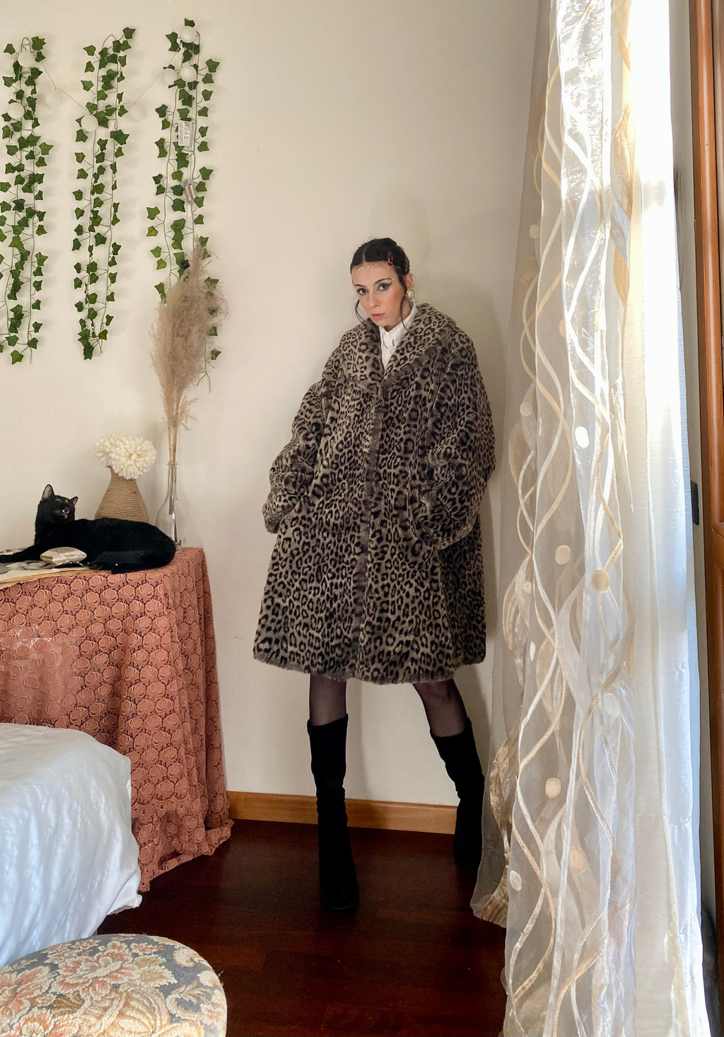 Manteau en fourrure synthétique léopard