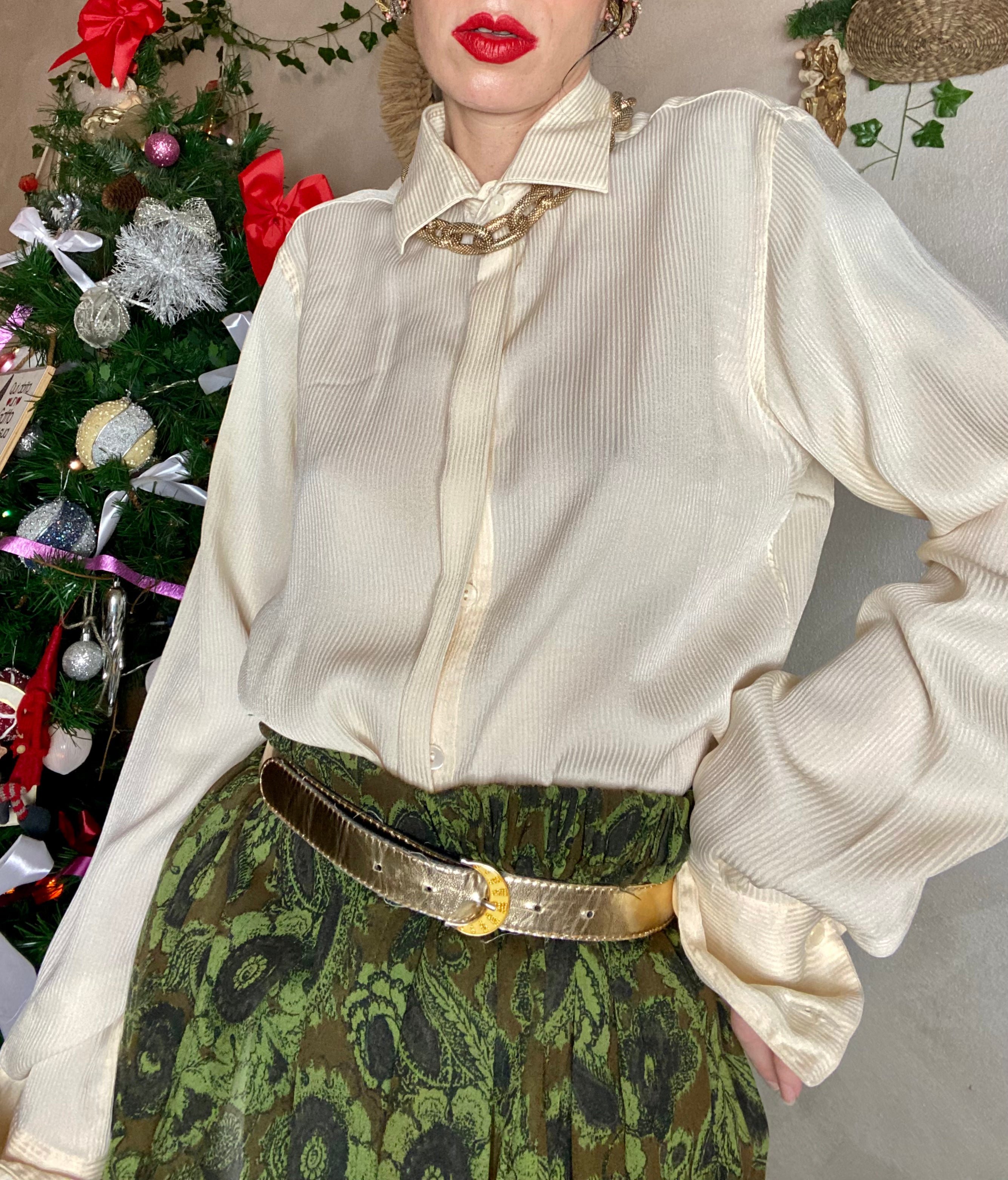 Camicia Lorenzini gessata crema