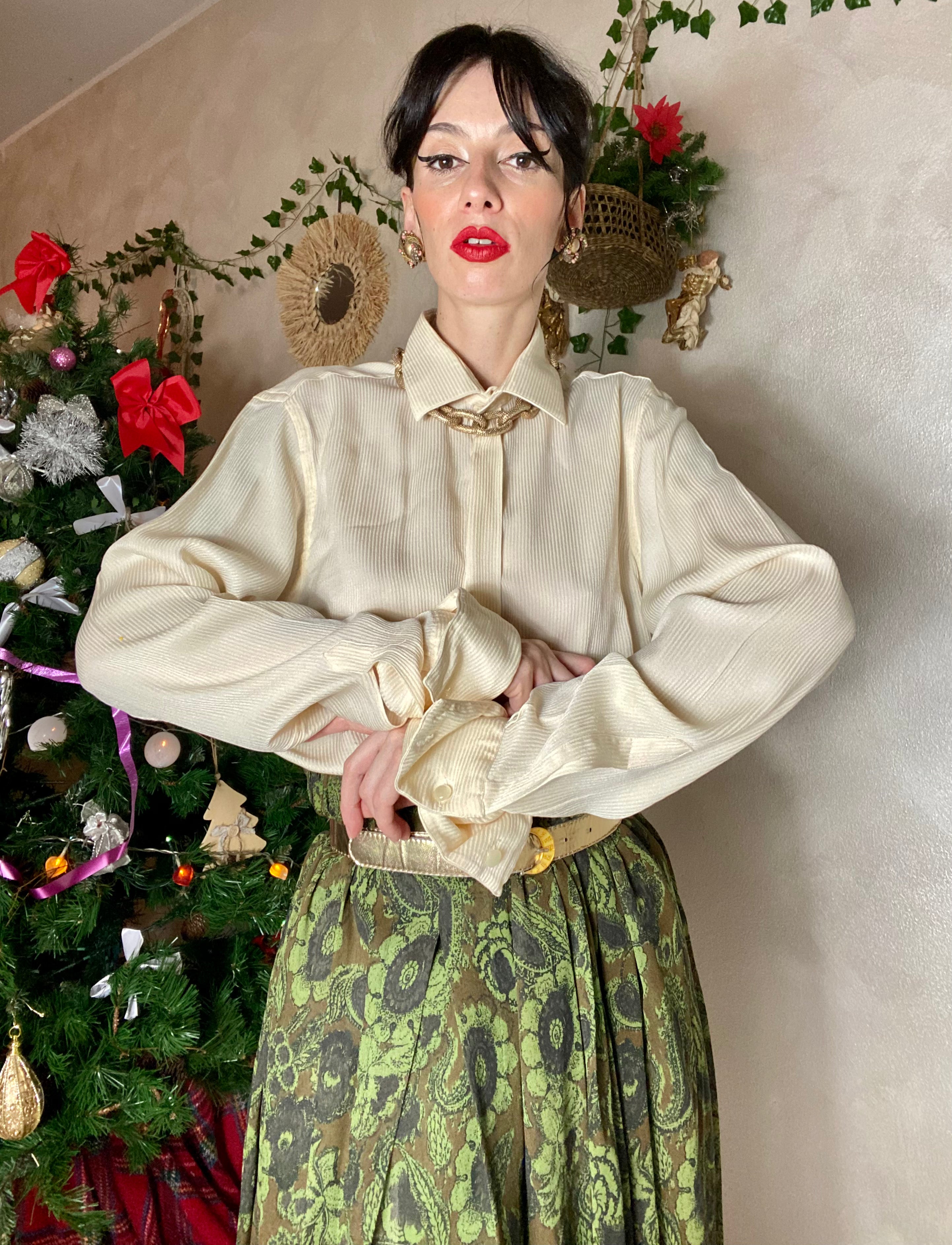 Camicia Lorenzini gessata crema