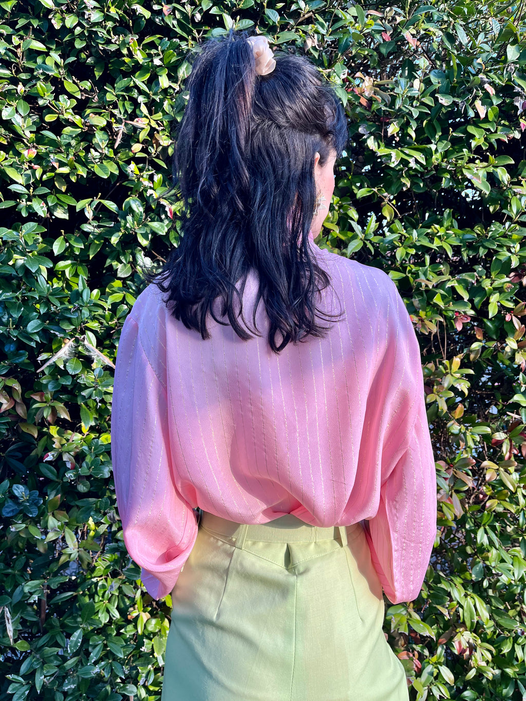 Camicia gessata jabot pastello