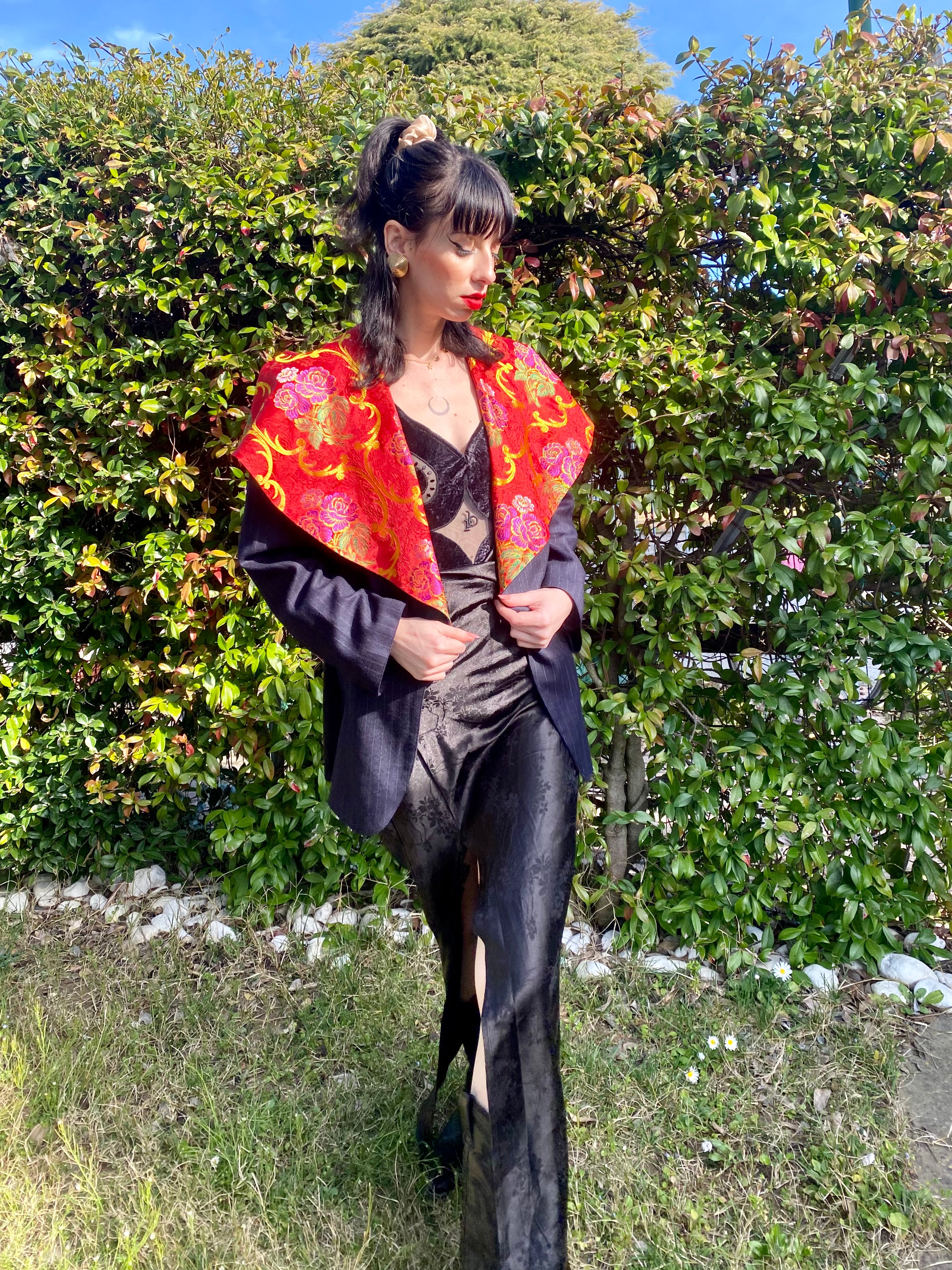 Blazer gessato con colletto alla marinara