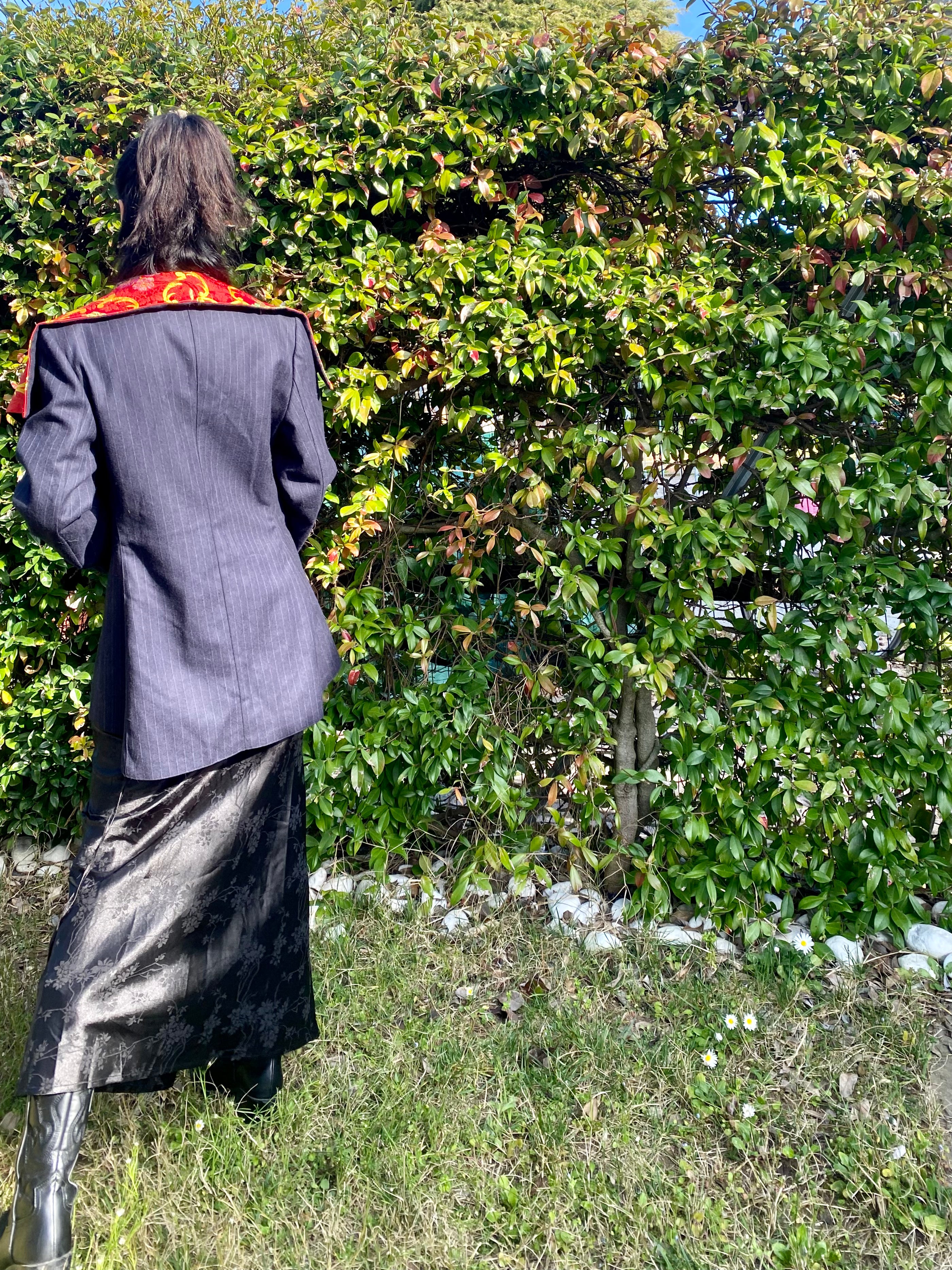 Blazer gessato con colletto alla marinara