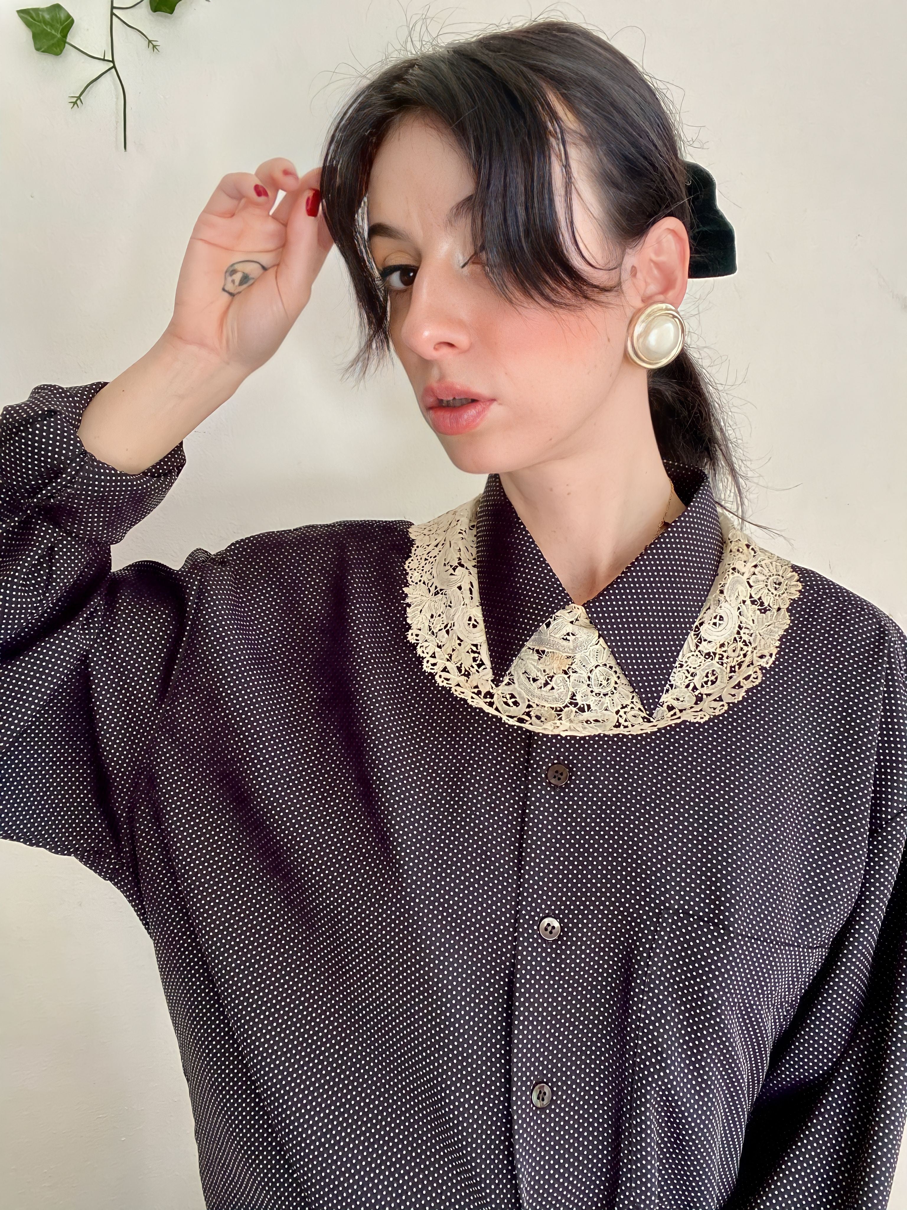 Colletto Peter Pan in pizzo macramè sabbia