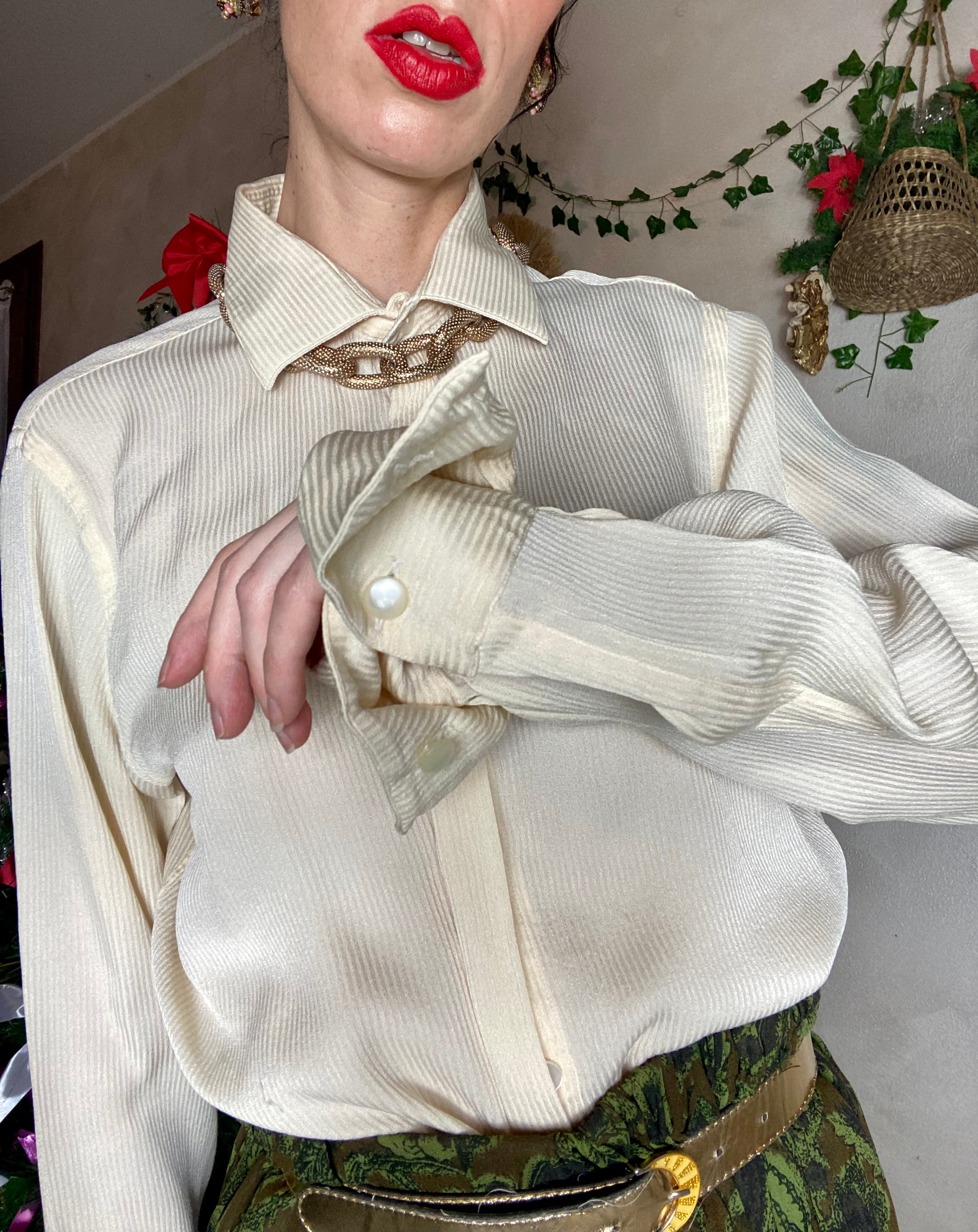 Camicia Lorenzini gessata crema