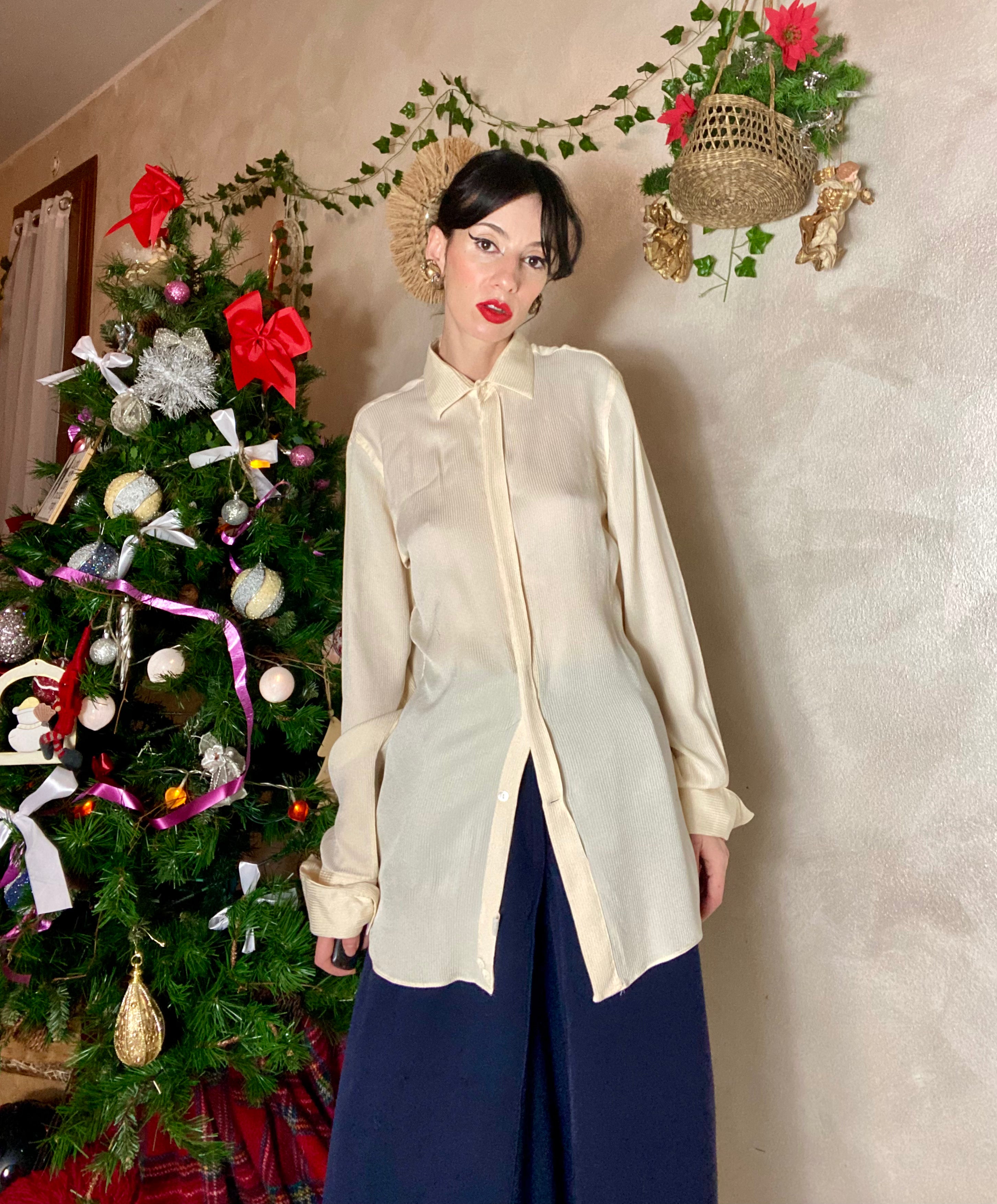 Camicia Lorenzini gessata crema