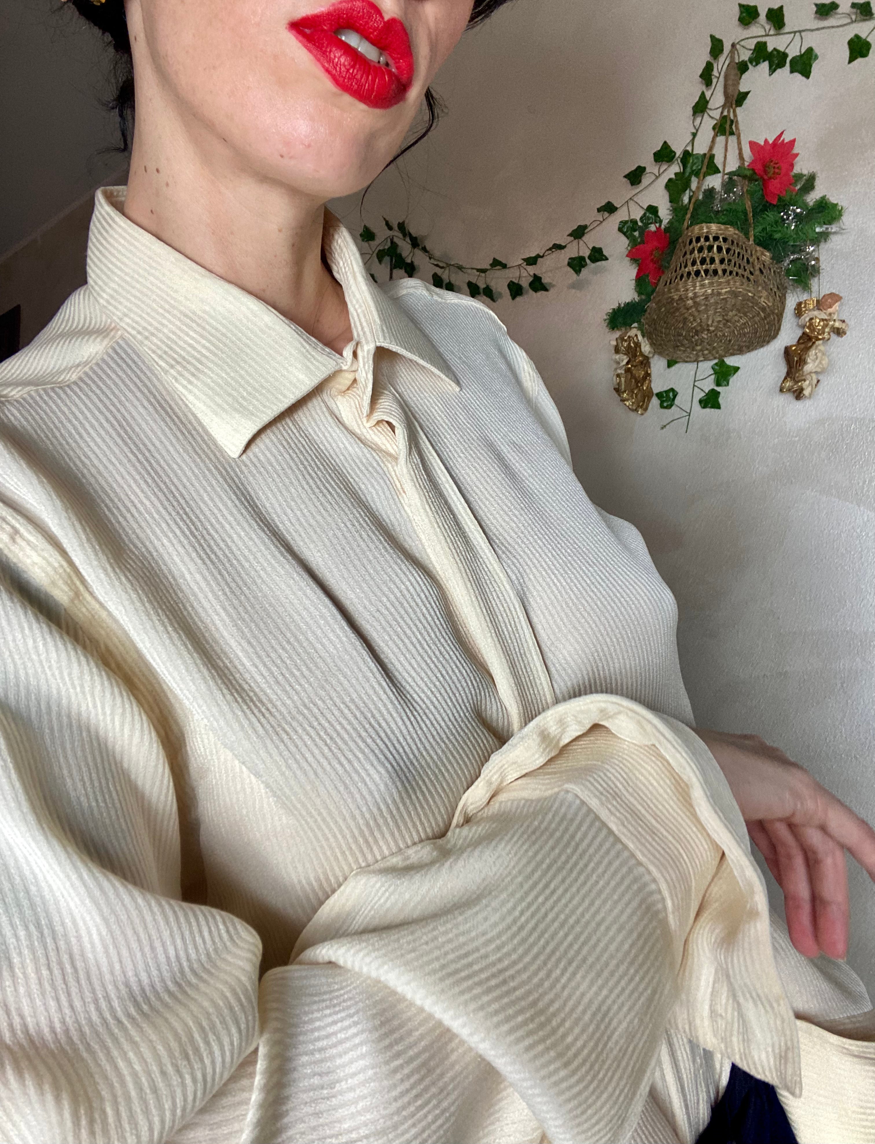 Camicia Lorenzini gessata crema