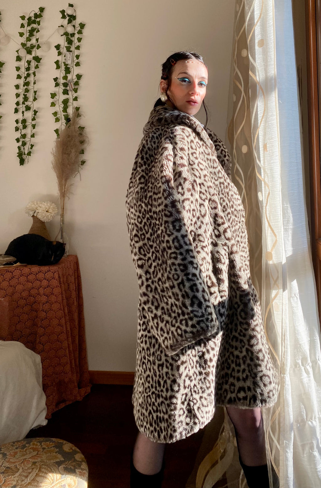 Manteau en fourrure synthétique léopard