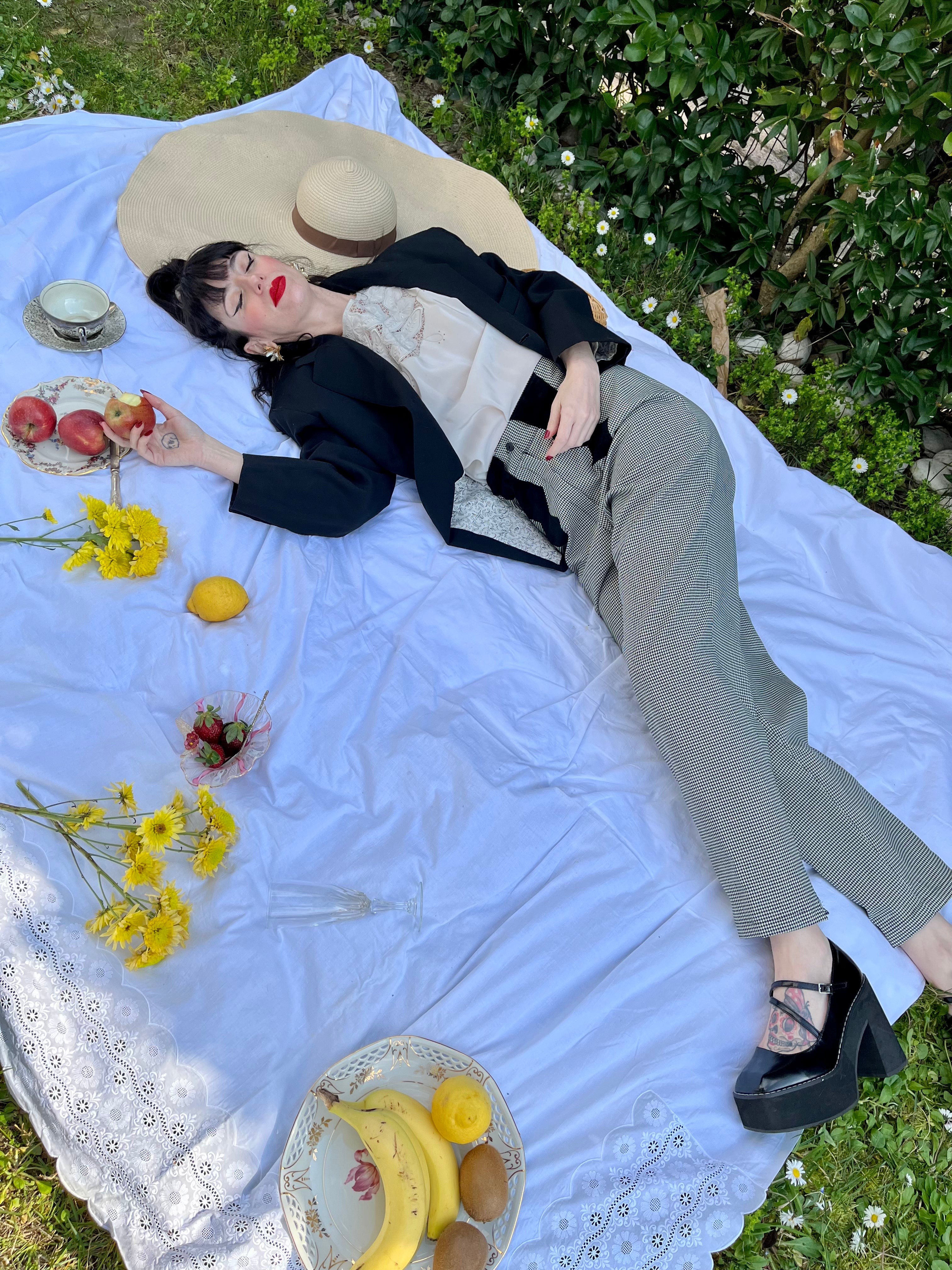 Pantalone pied de poule con dettagli in velluto